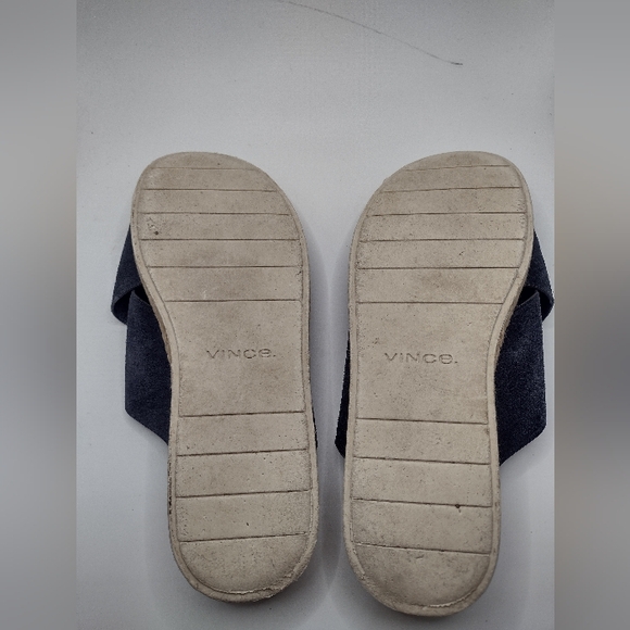 Vince Selene Suede Open Toe Crossover Strap Sandals 8 Navy Slide FF - Picture 10 of 11